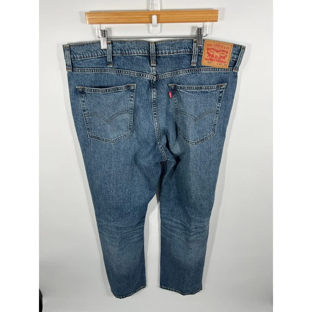 Levis 541 Jeans Mens 40x32 Blue Medium Wash Distressed Camo Patchwork Denim